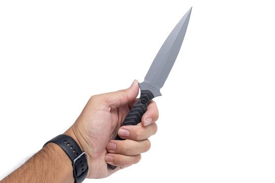 Compact, lightweight Phantom Grey fixed blade knife.